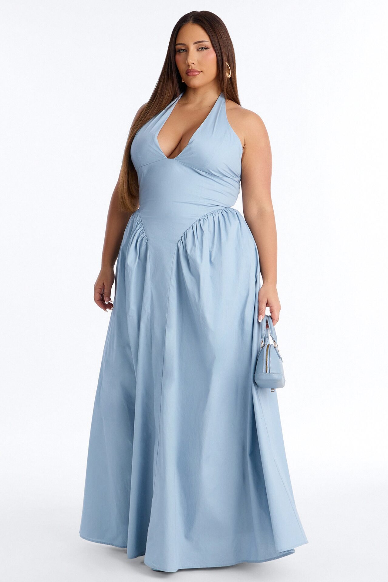 Maisie Drop Waist Poplin Maxi Dress - Blue