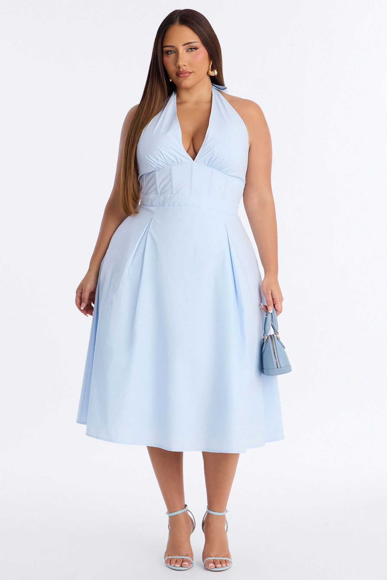 Aleah Halter Corset Midi Dress - SkyBlue