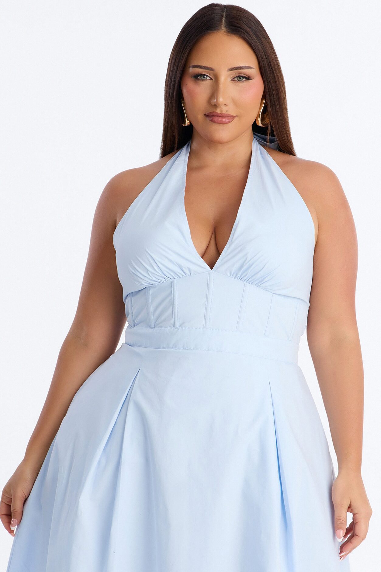 Aleah Halter Corset Midi Dress - SkyBlue