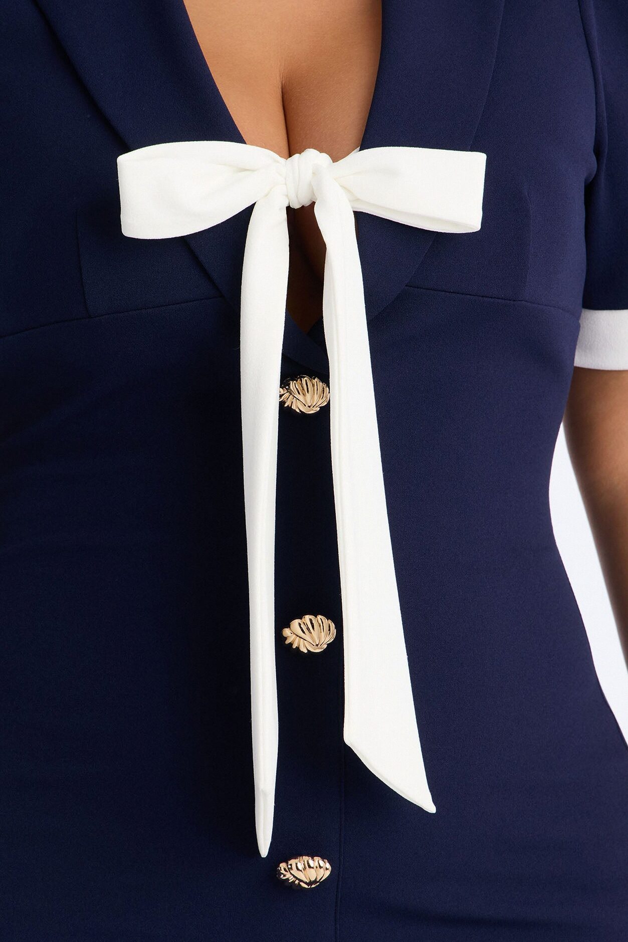 Margot Bow Midi Dress - Navy/combo