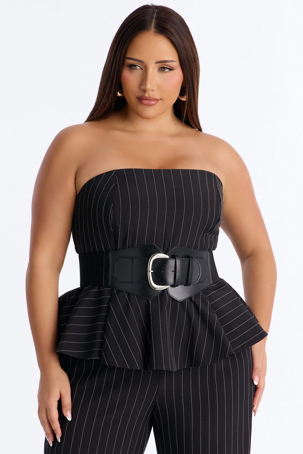 Jessa Pinstripe Belted Wide Leg - Black