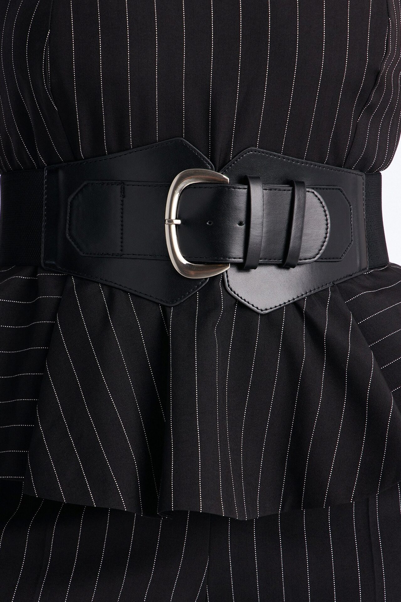 Jessa Pinstripe Belted Wide Leg - Black