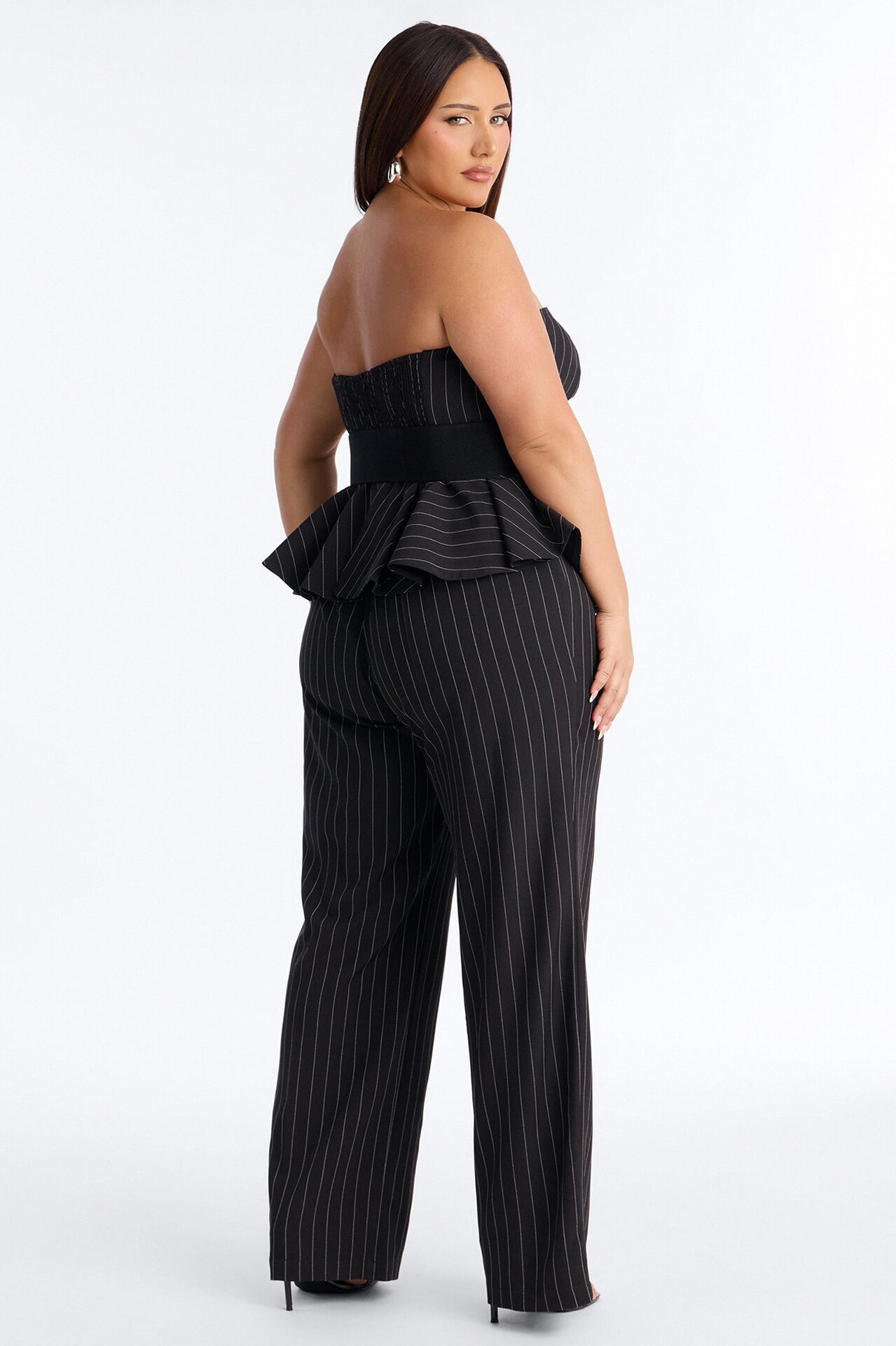 Jessa Pinstripe Belted Wide Leg - Black