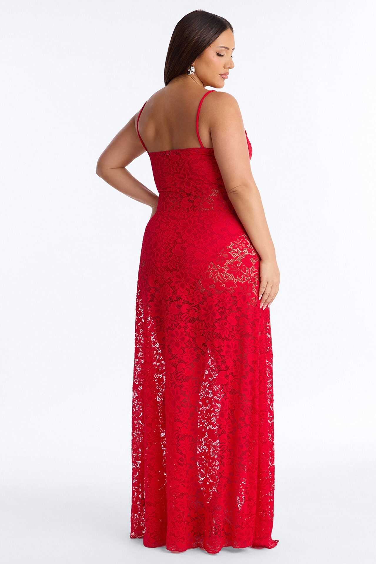 Jaylin Sheer Lace Maxi Dress - Red