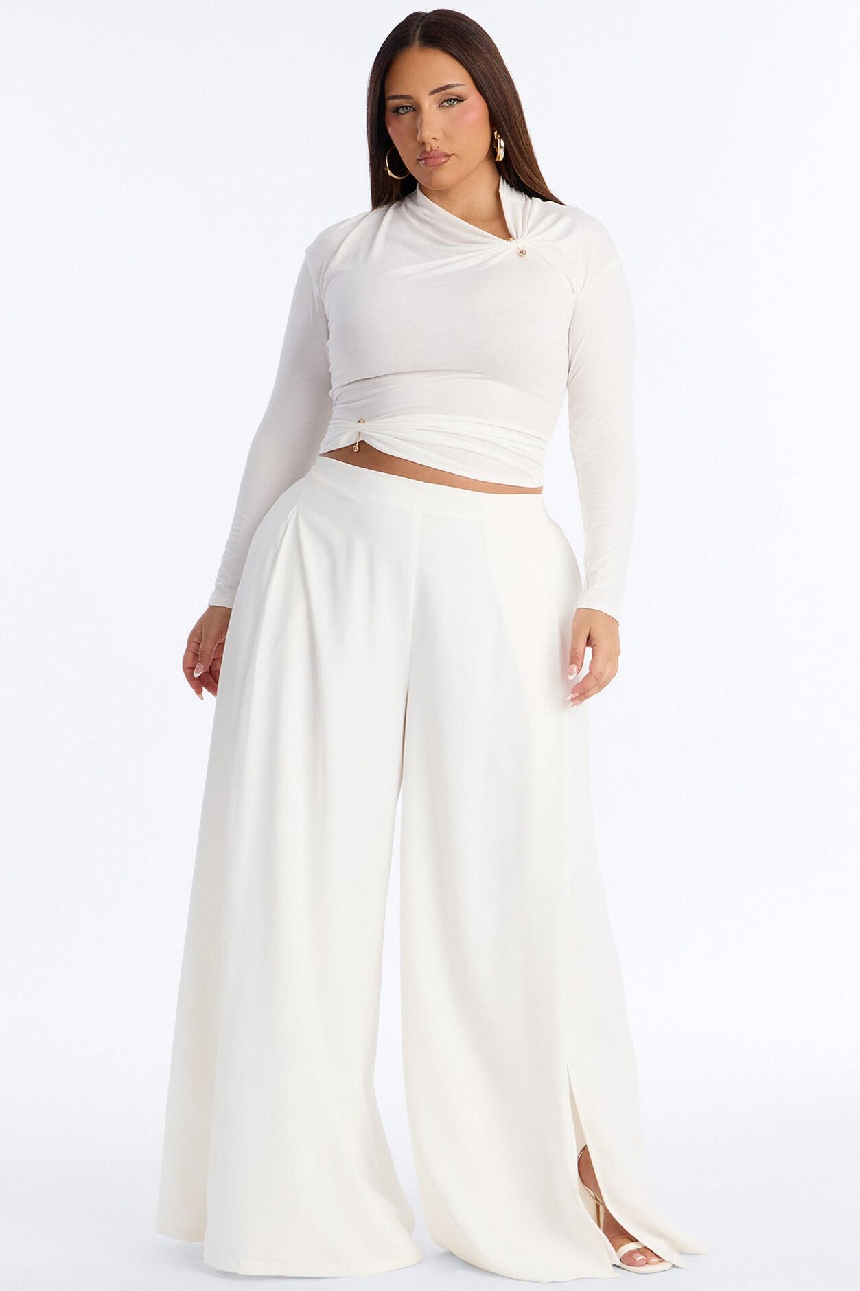 Elodie Mid Rise Super Wide Leg Crepe Pant 33″ - Ivory