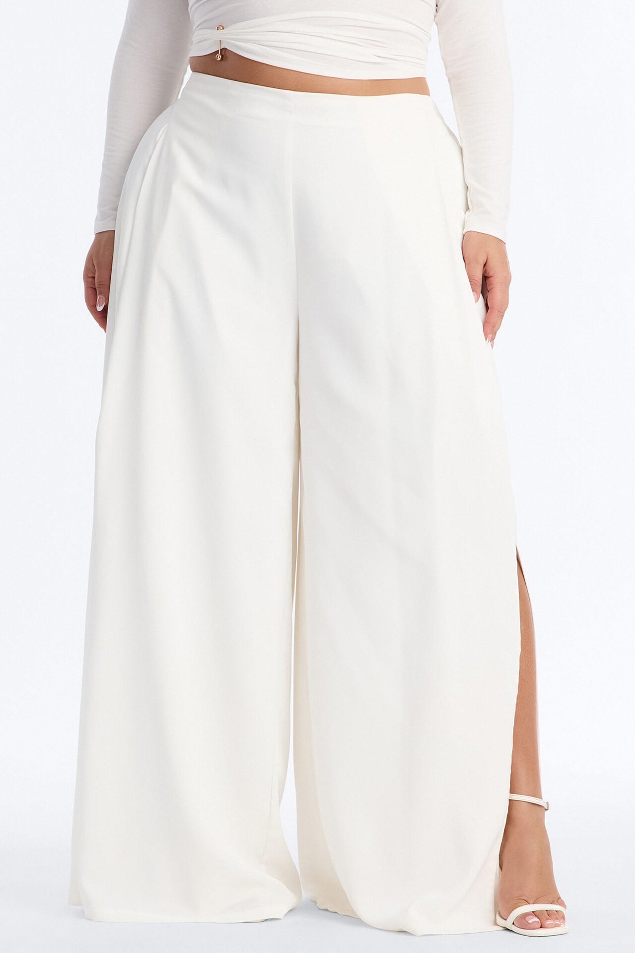 Elodie Mid Rise Super Wide Leg Crepe Pant 33″ - Ivory