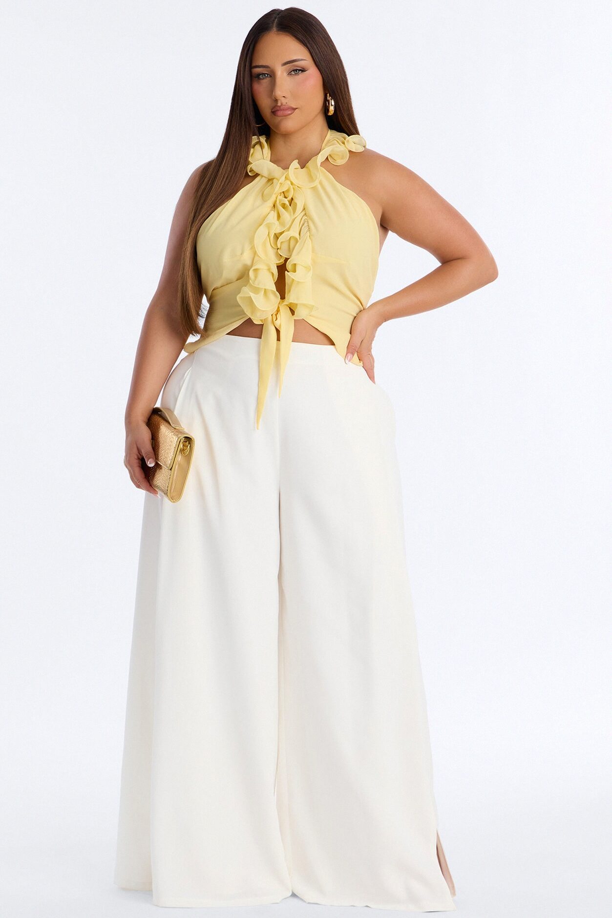 Kissed By Paris Light Ruffle Chiffon Halter Top - Butter Yellow