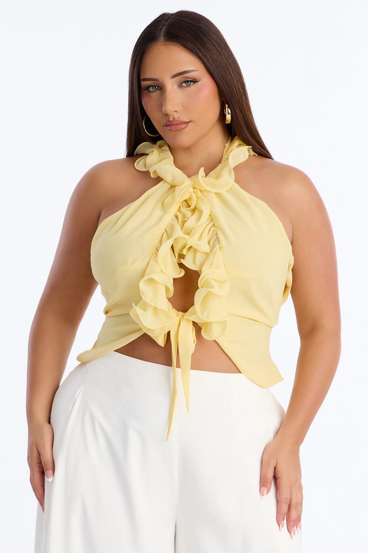 Kissed By Paris Light Ruffle Chiffon Halter Top - Butter Yellow