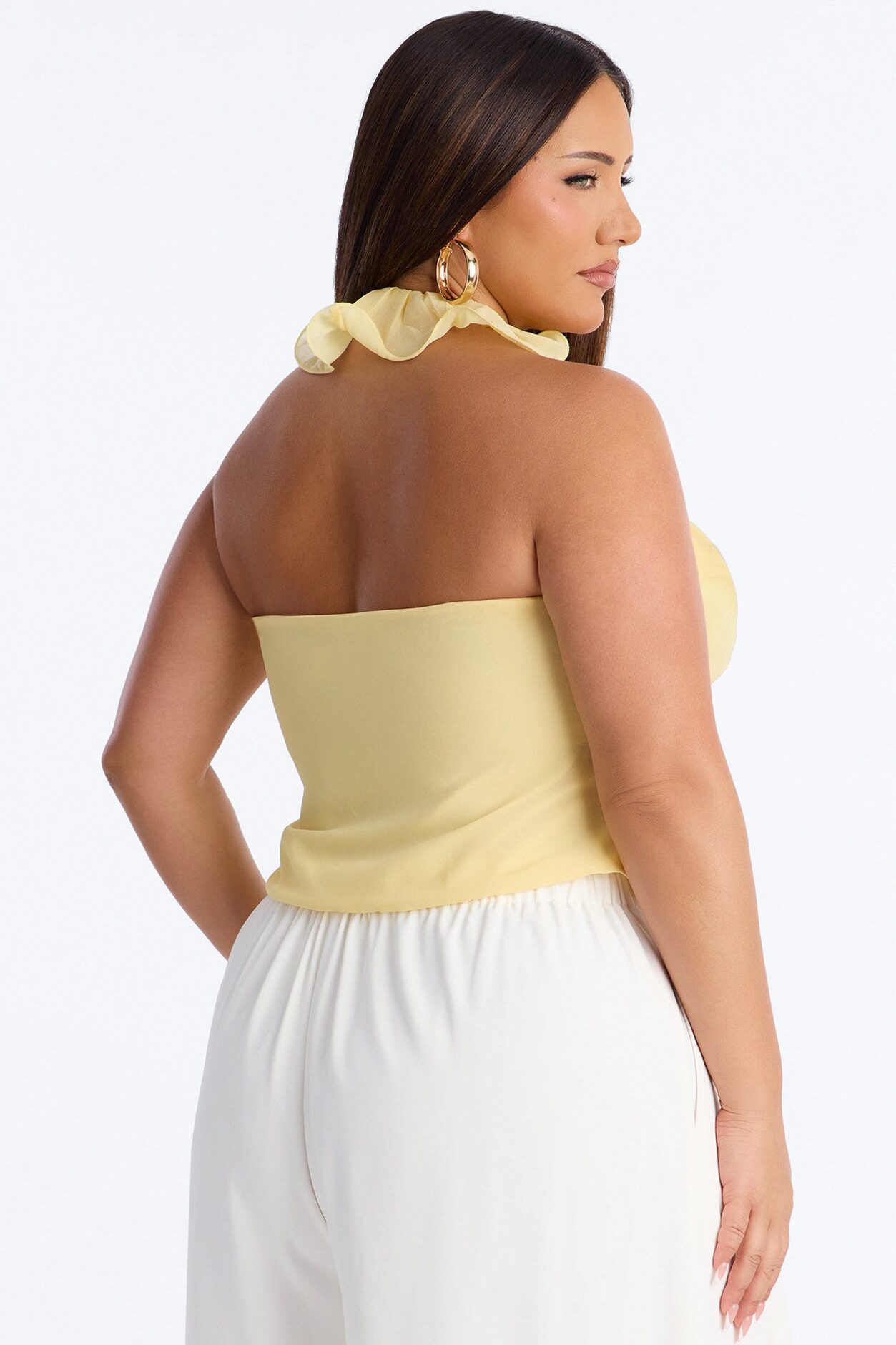 Kissed By Paris Light Ruffle Chiffon Halter Top - Butter Yellow