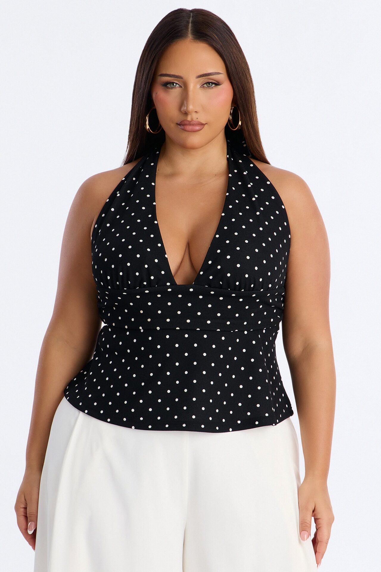 City Chic Polka Dot Halter Top - Black/combo