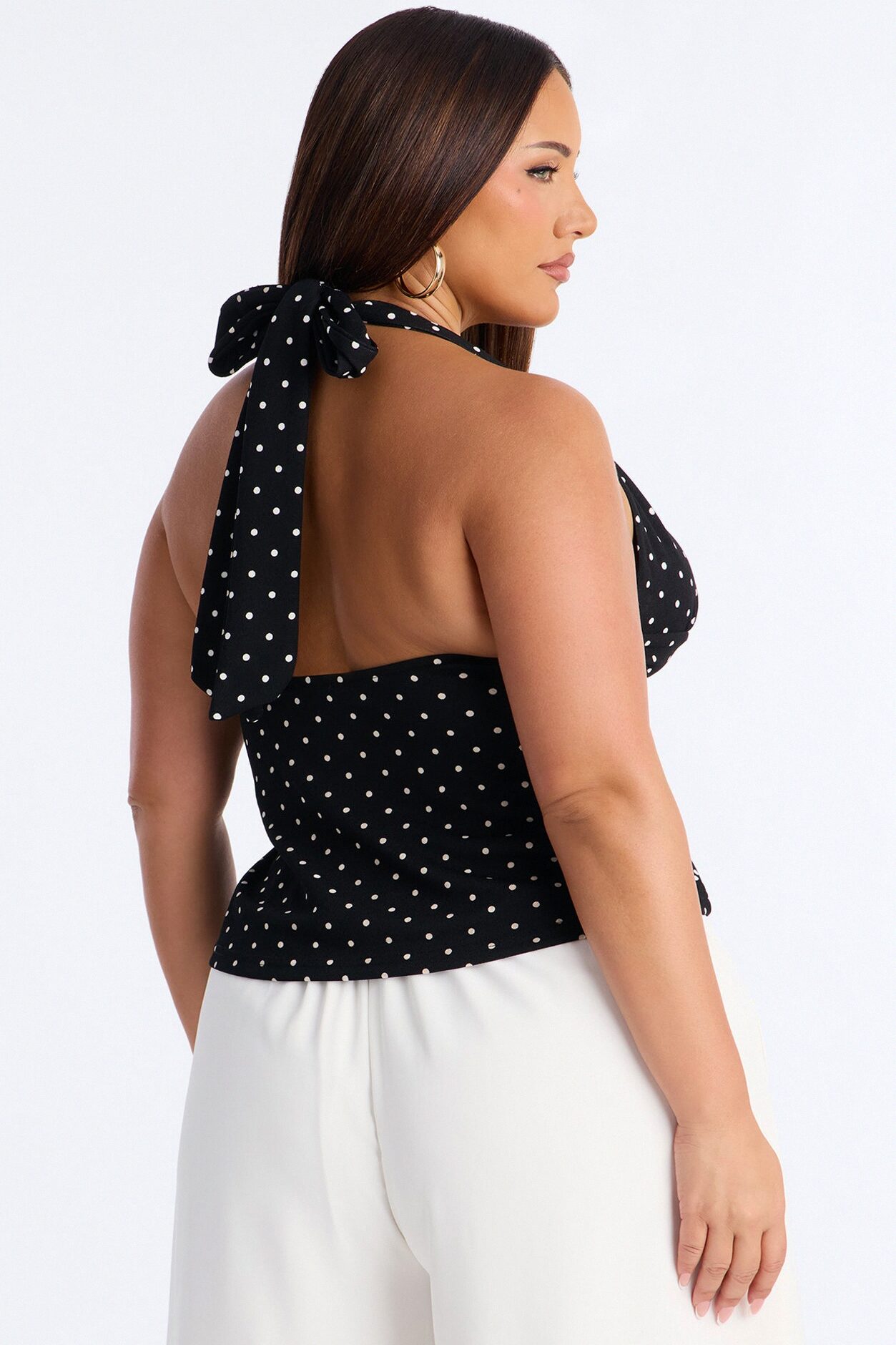 City Chic Polka Dot Halter Top - Black/combo