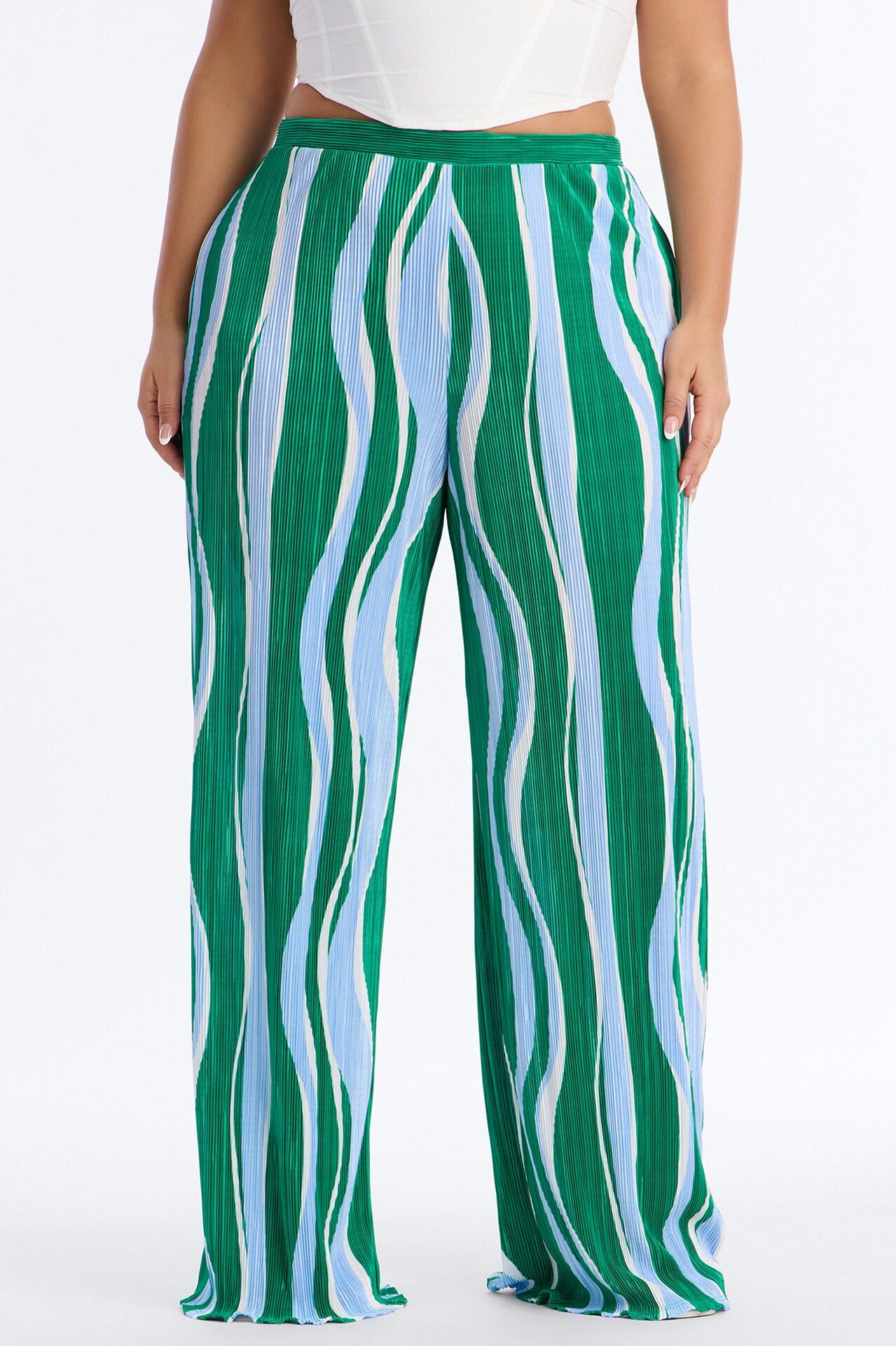 In The Tropics Abstract Plisse Wide Leg Pant 33″ - Green/combo