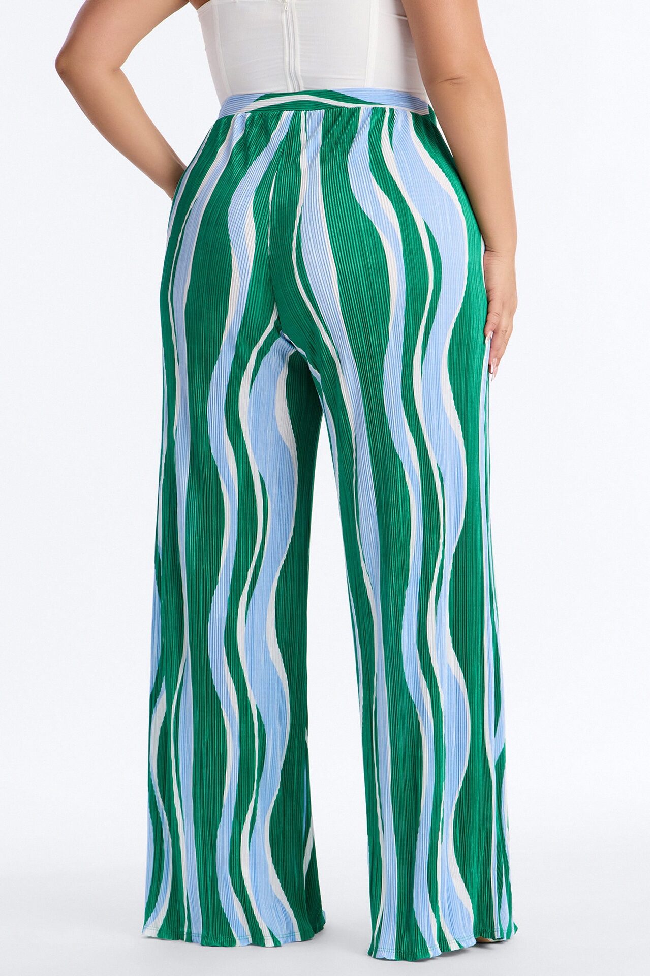 In The Tropics Abstract Plisse Wide Leg Pant 33″ - Green/combo