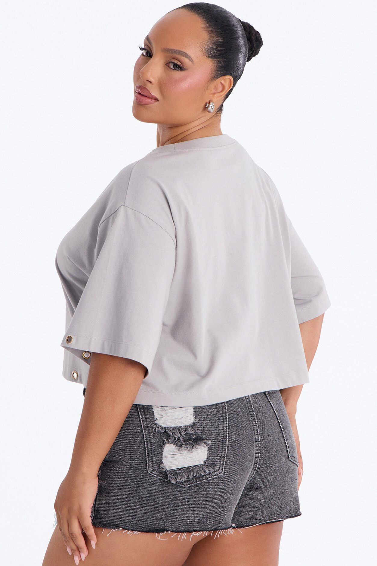 Betty Boop Texas Cropped Tee With Studs - Light Grey