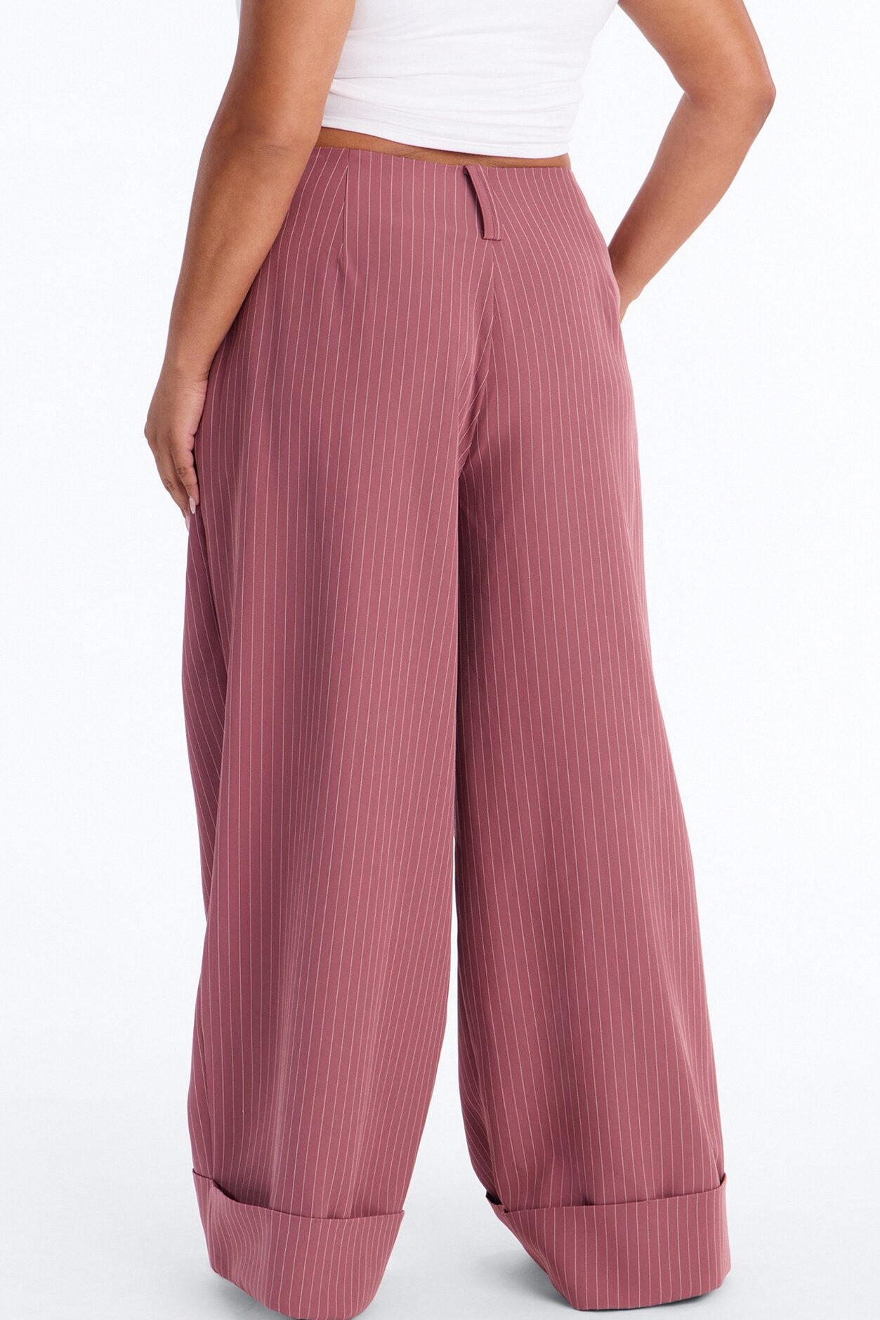 Adalyn Mid Rise Pinstripe Wide Leg Trouser Pant 33″ - Mauve
