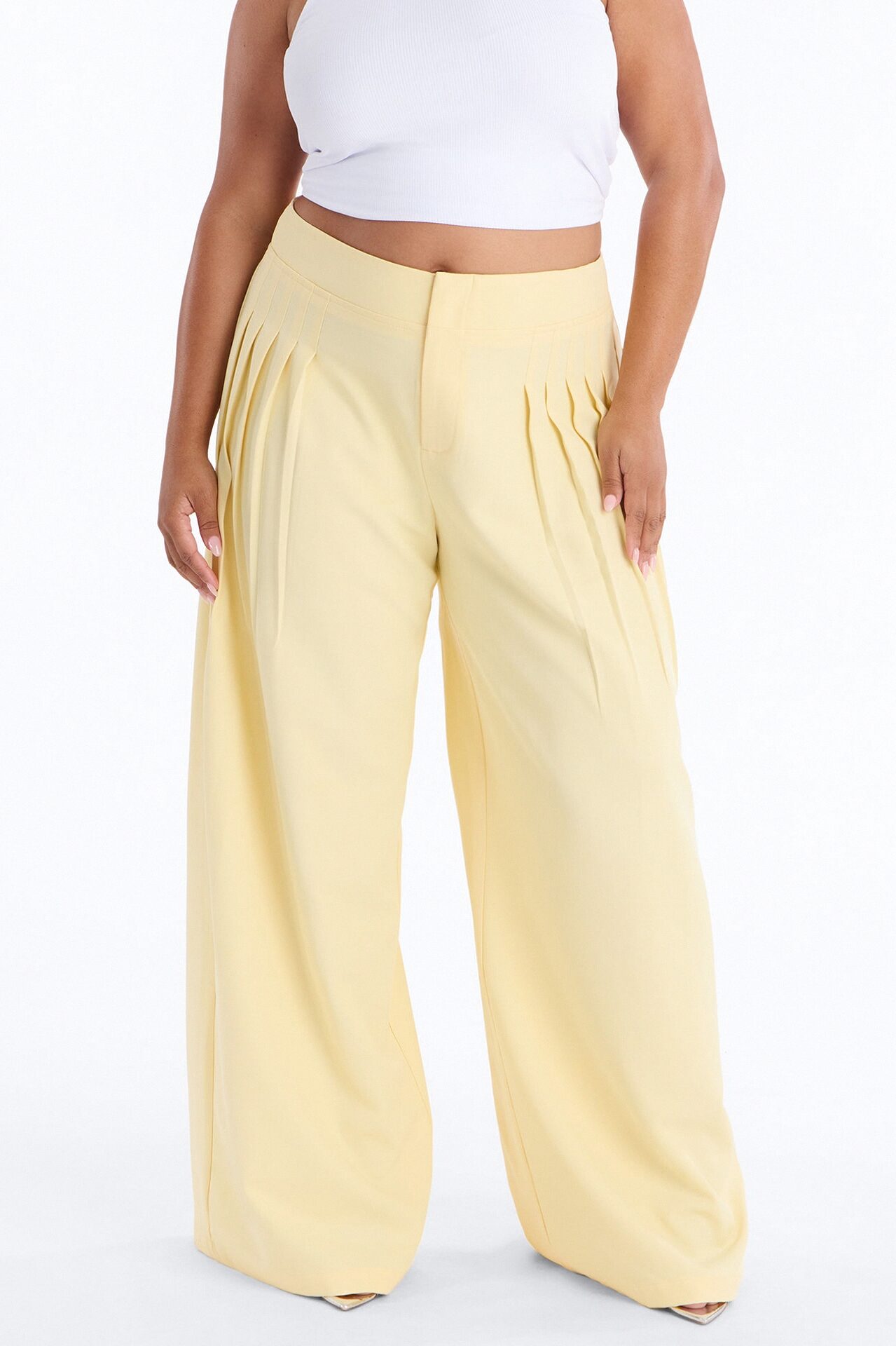 Adele Pleated Wide Leg Trouser Pant 33″ - Butter Yellow