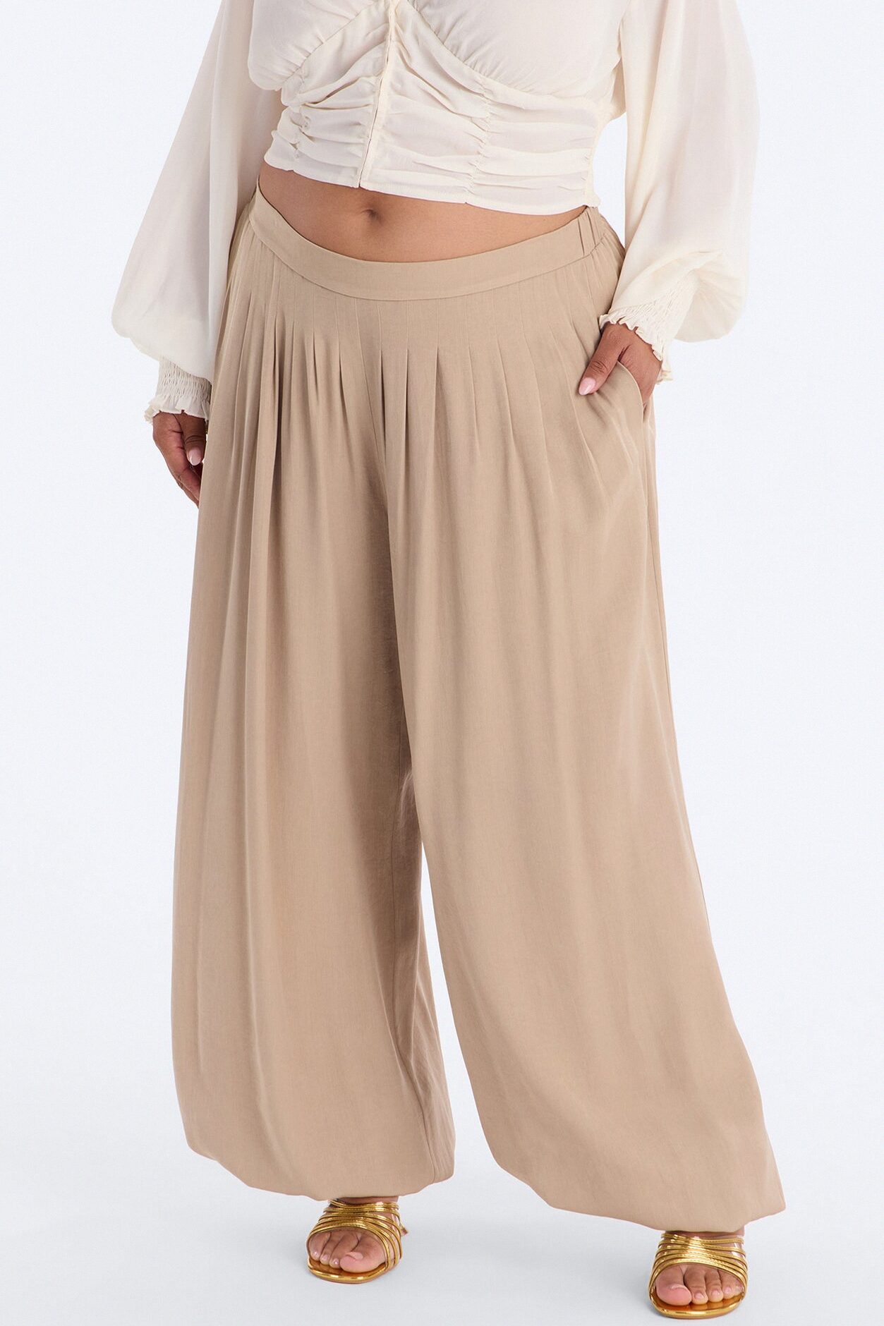 Never Too Much Pleated Balloon Pant 30″ - Taupe
