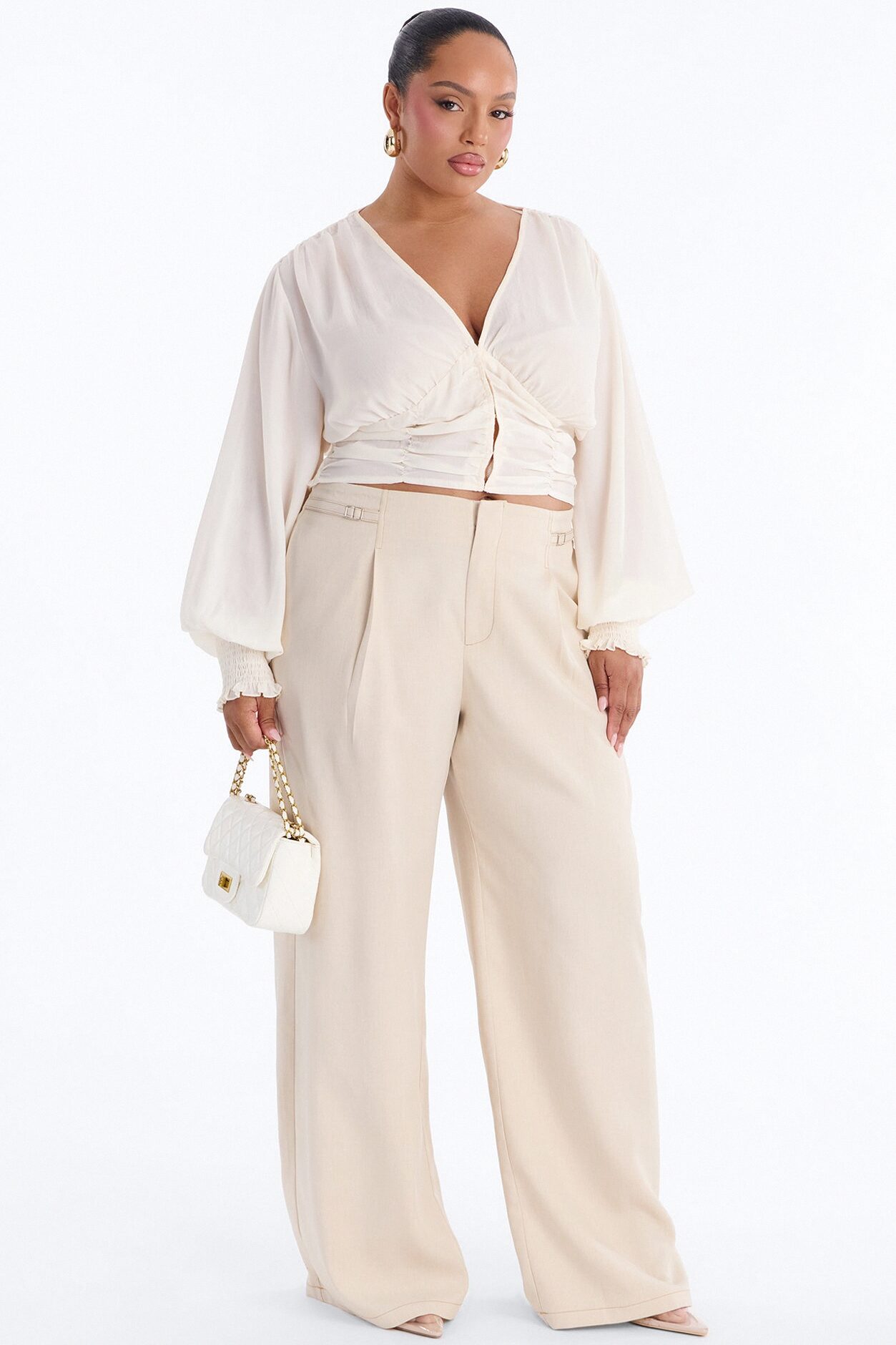 Angela High Rise Trouser Pant 33″ - Stone