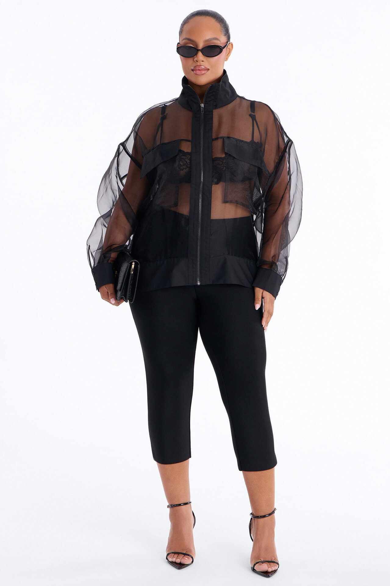Something To Prove Sheer Organza Bomber Jacket - Black