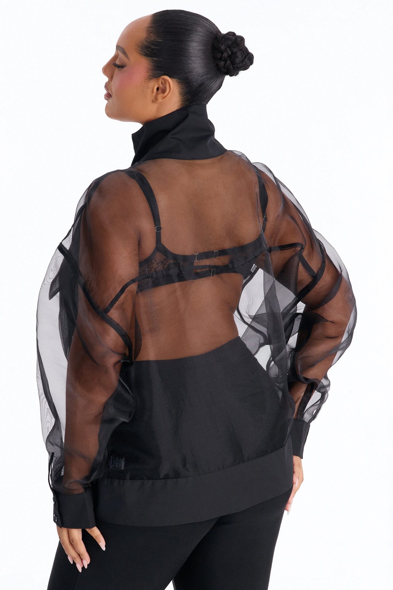 Something To Prove Sheer Organza Bomber Jacket - Black