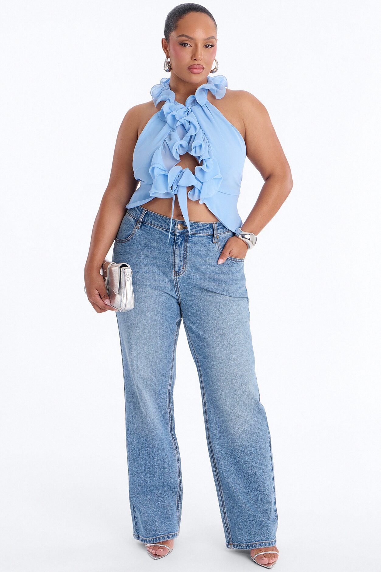 Kissed By Paris Light Ruffle Chiffon Halter Top - Periwinkle