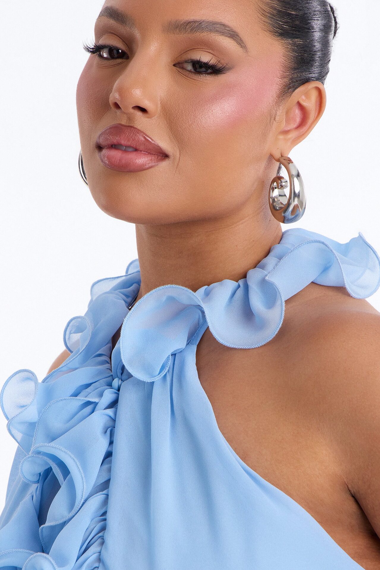 Kissed By Paris Light Ruffle Chiffon Halter Top - Periwinkle