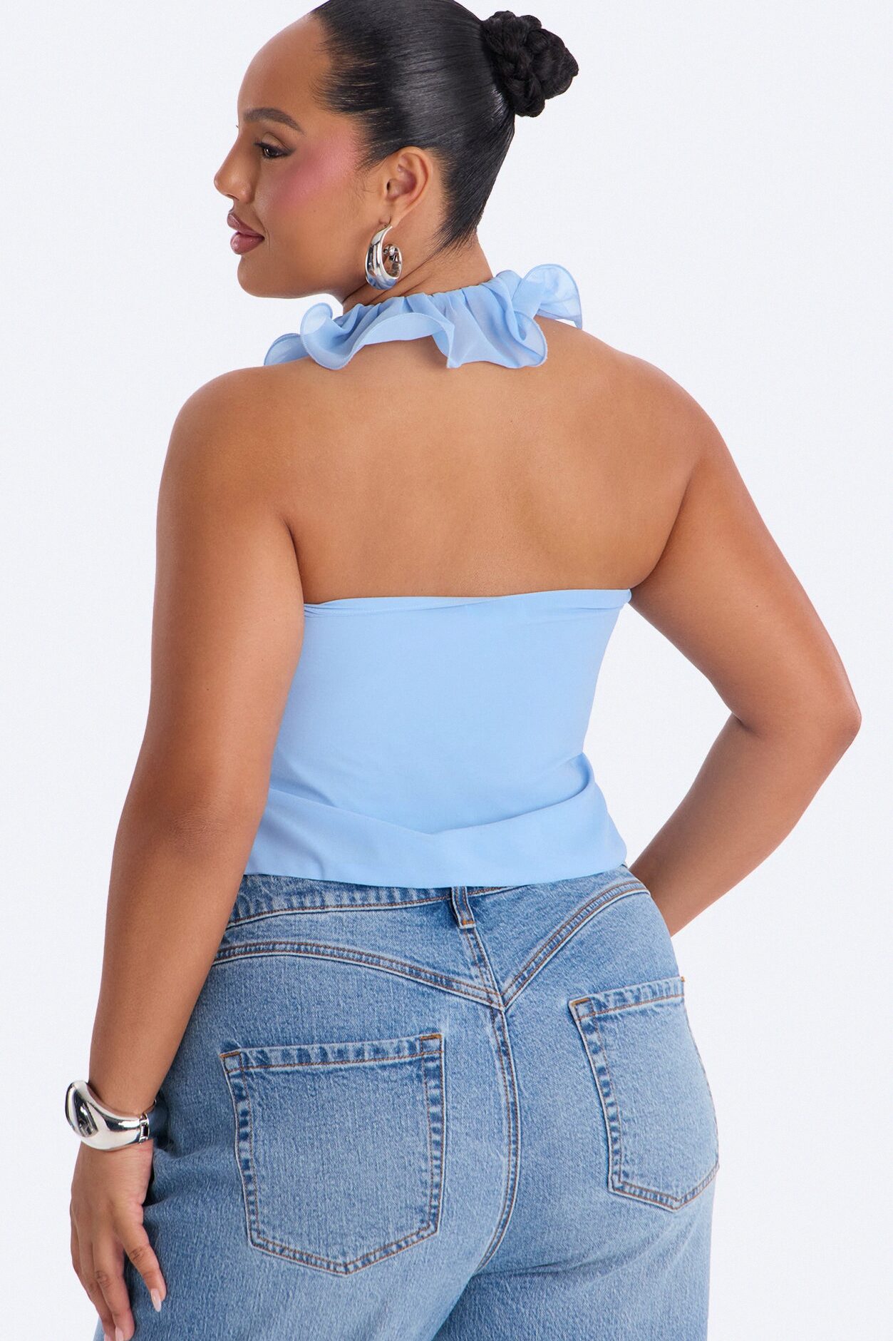 Kissed By Paris Light Ruffle Chiffon Halter Top - Periwinkle