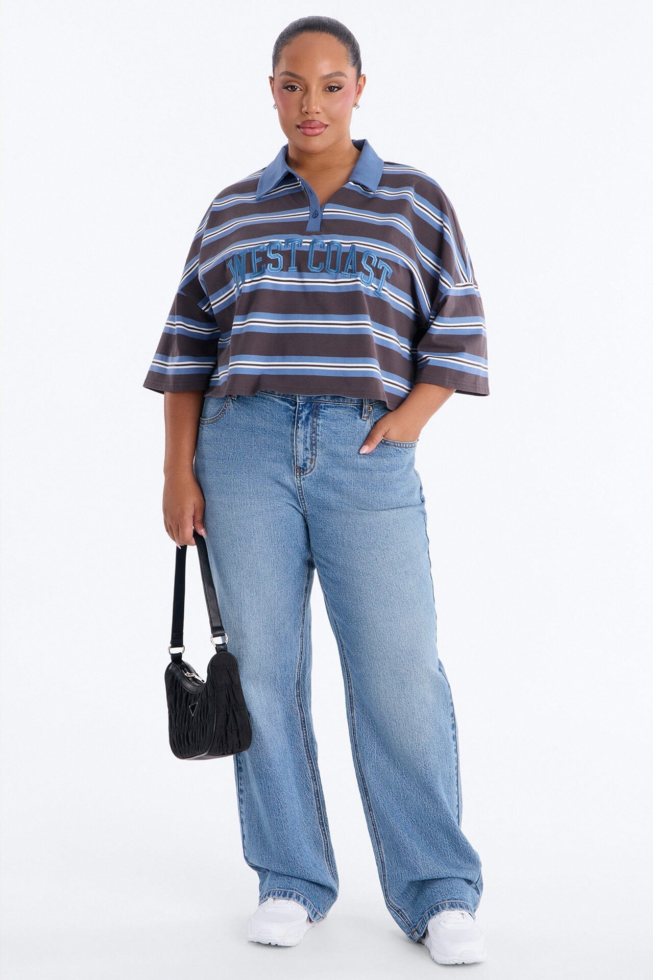 West Coast Stripe Cropped Polo Top - Blue/combo