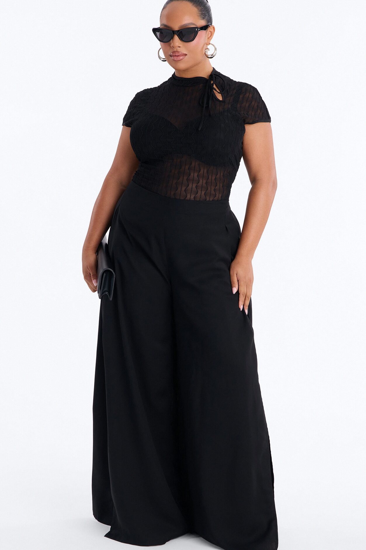 Nayeli Sheer Mesh Short Sleeve Bodysuit - Black