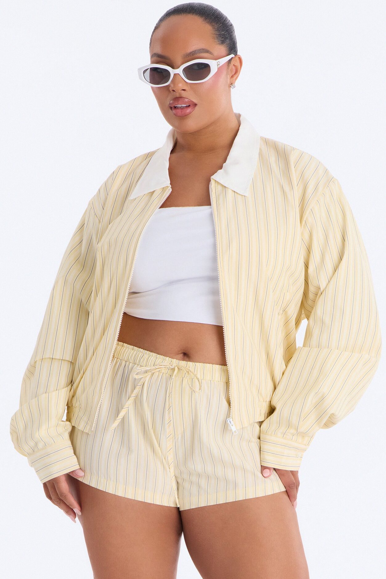 Solene Pinstripe Short Set - Butter Yellow