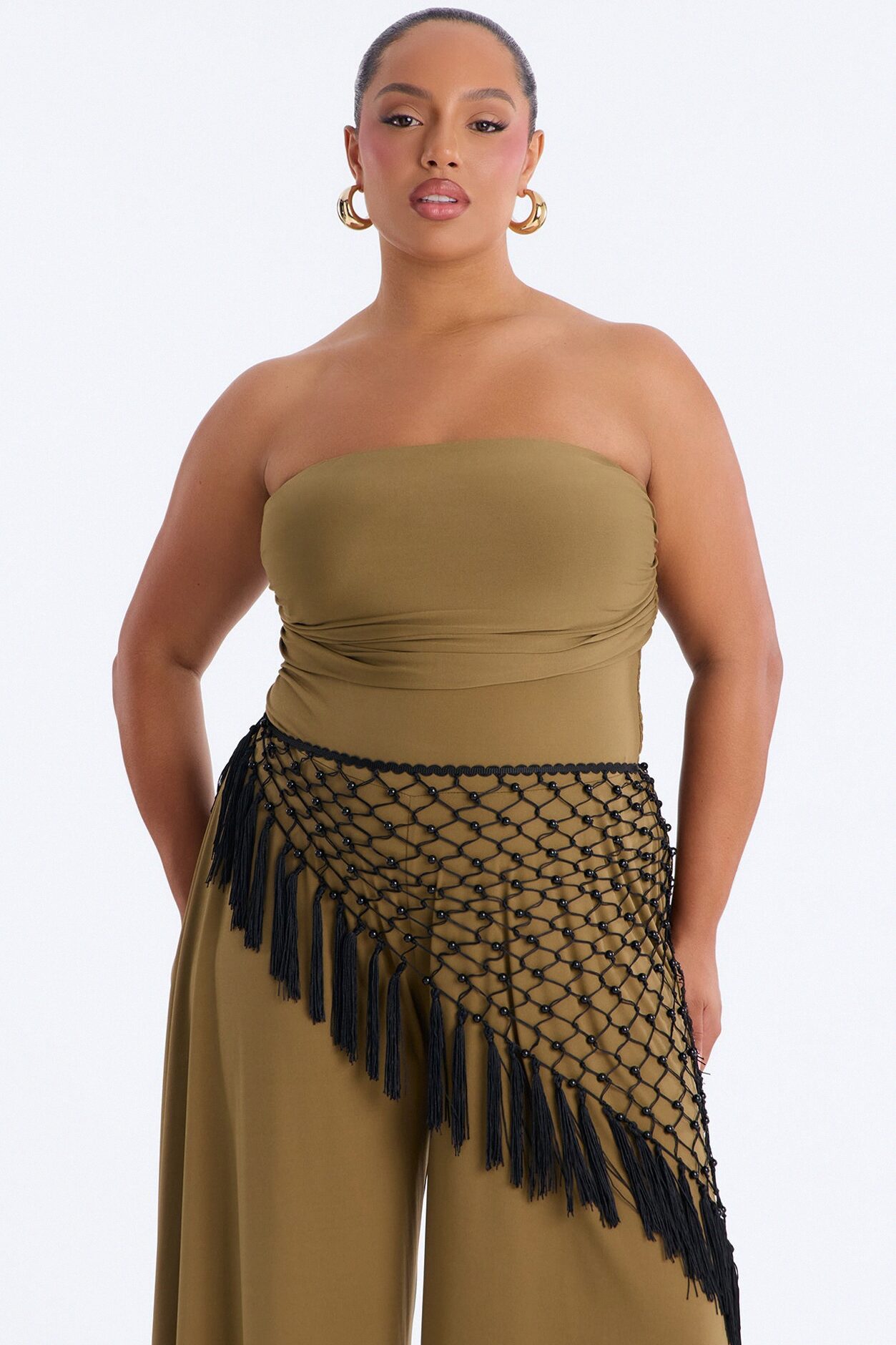 Effortless Daydream Jumpsuit And Scarf Set - Olive