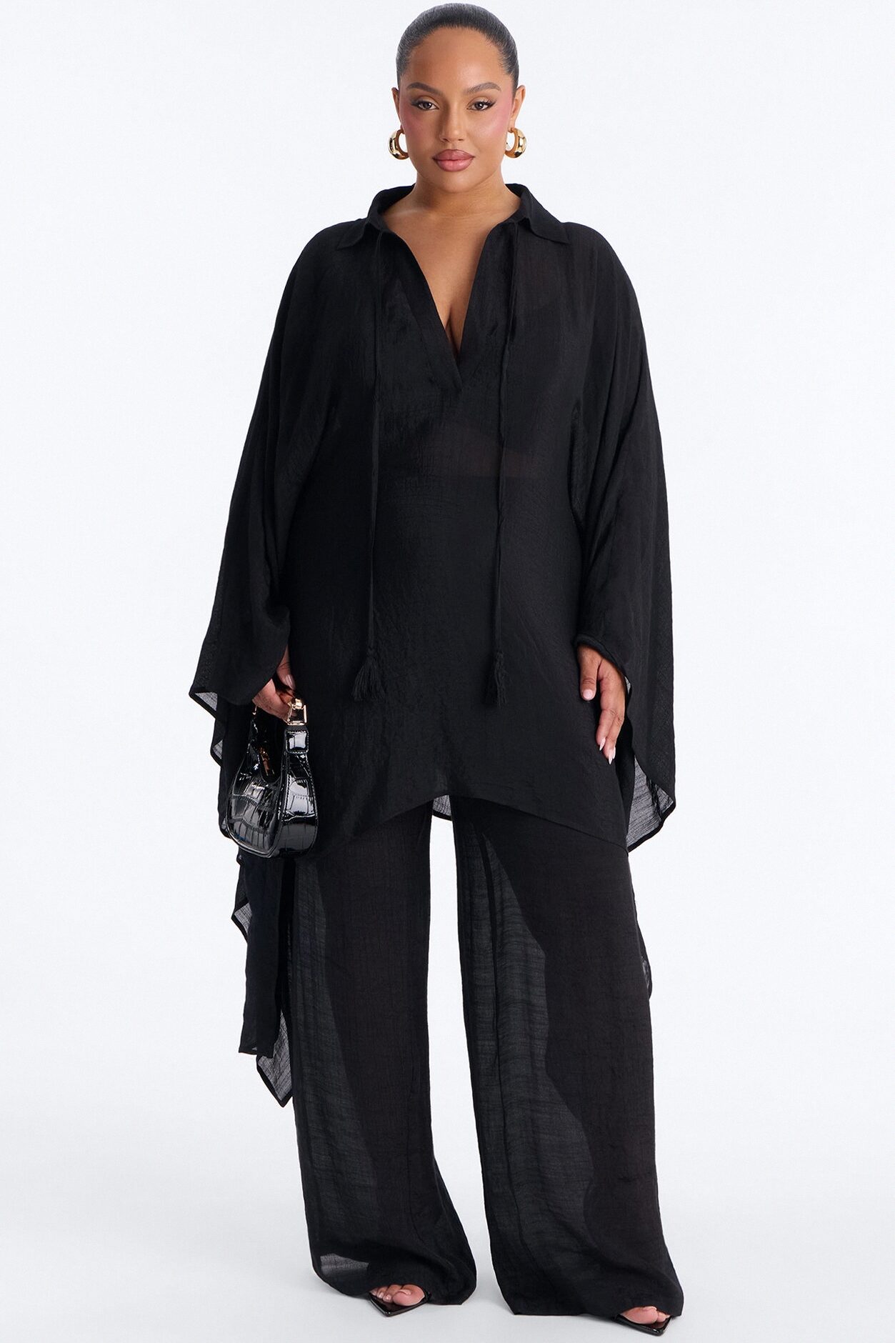 Addison Linen Pant Set - Black