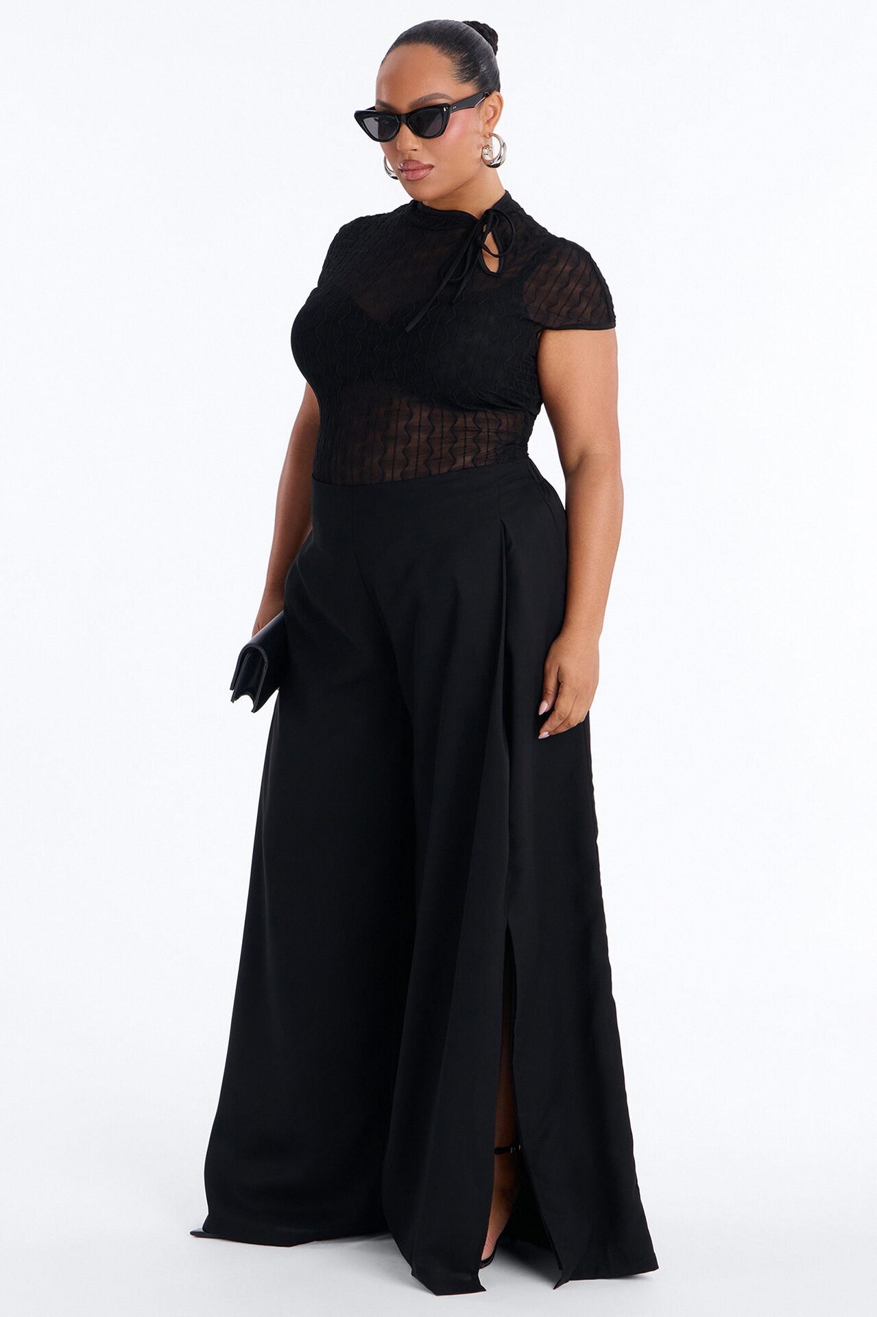 Elodie Mid Rise Super Wide Leg Crepe Pant 33″ - Black
