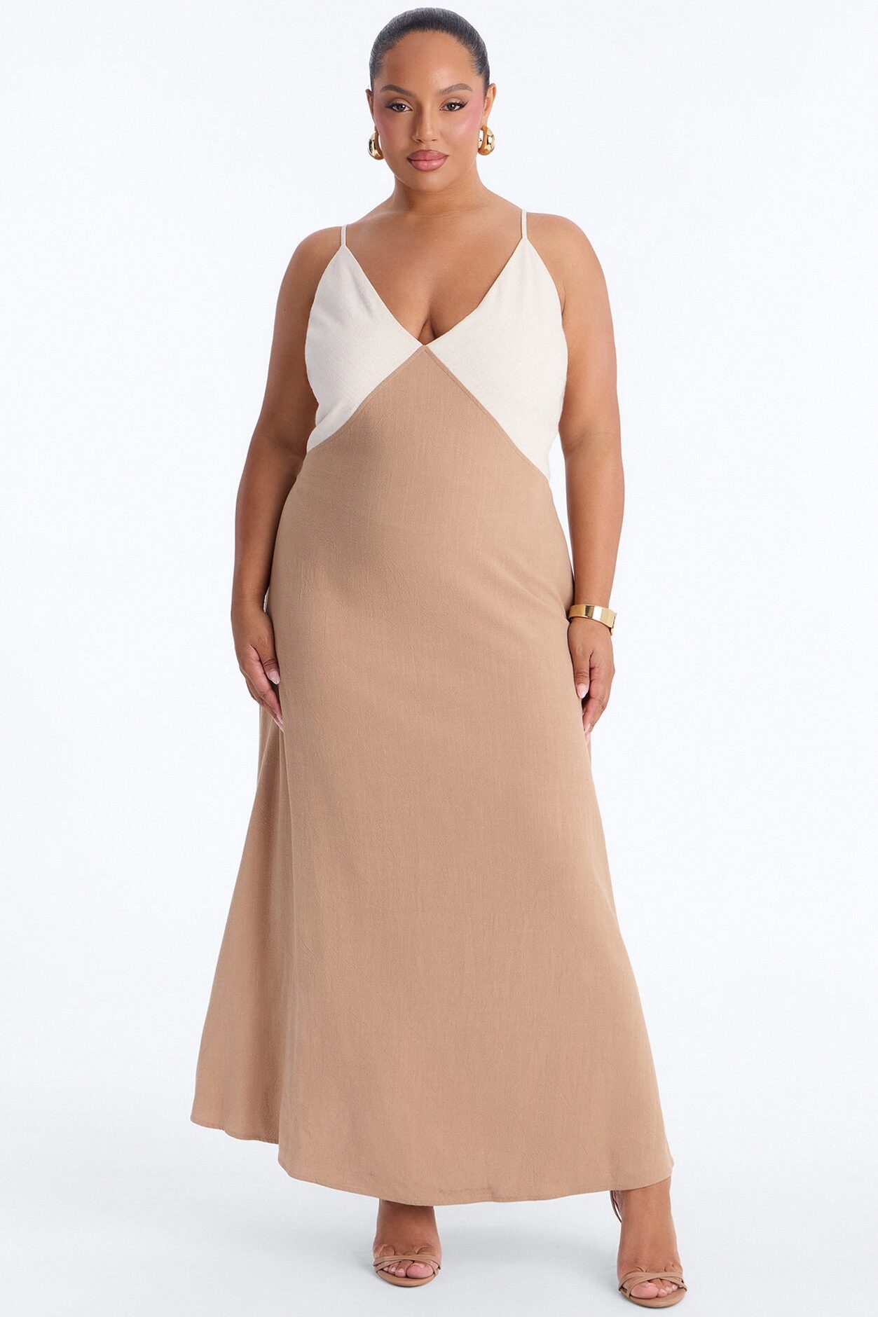 Brielle Linen Maxi Dress - Mocha/combo