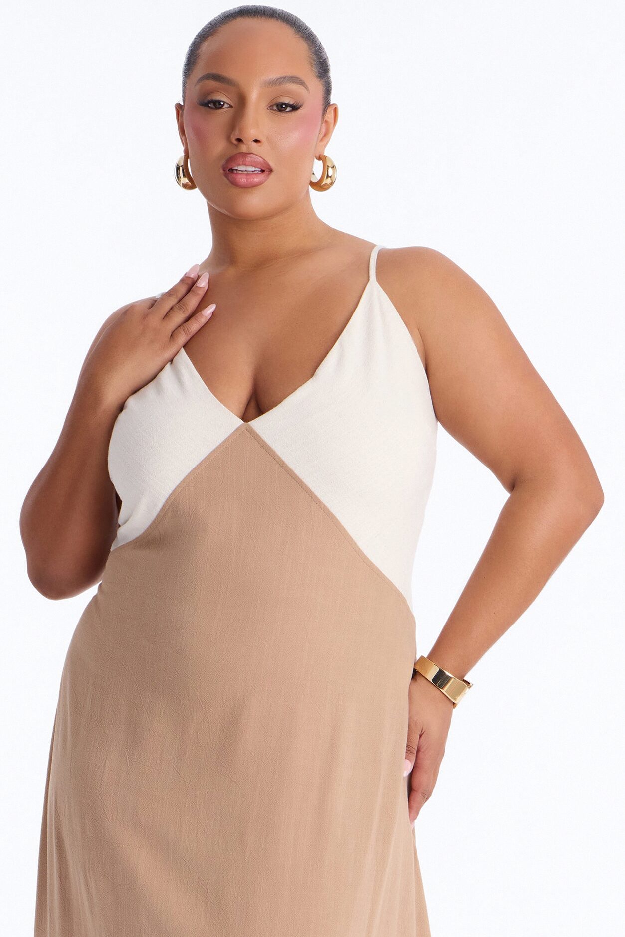 Brielle Linen Maxi Dress - Mocha/combo