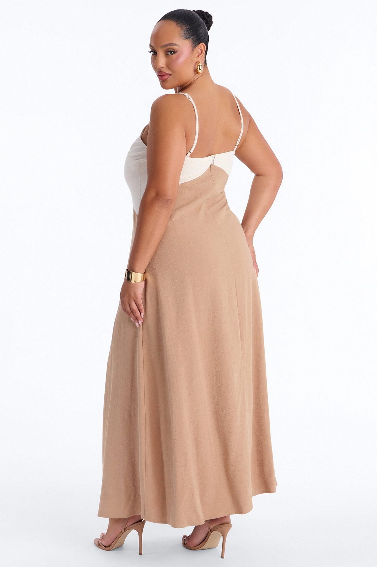 Brielle Linen Maxi Dress - Mocha/combo