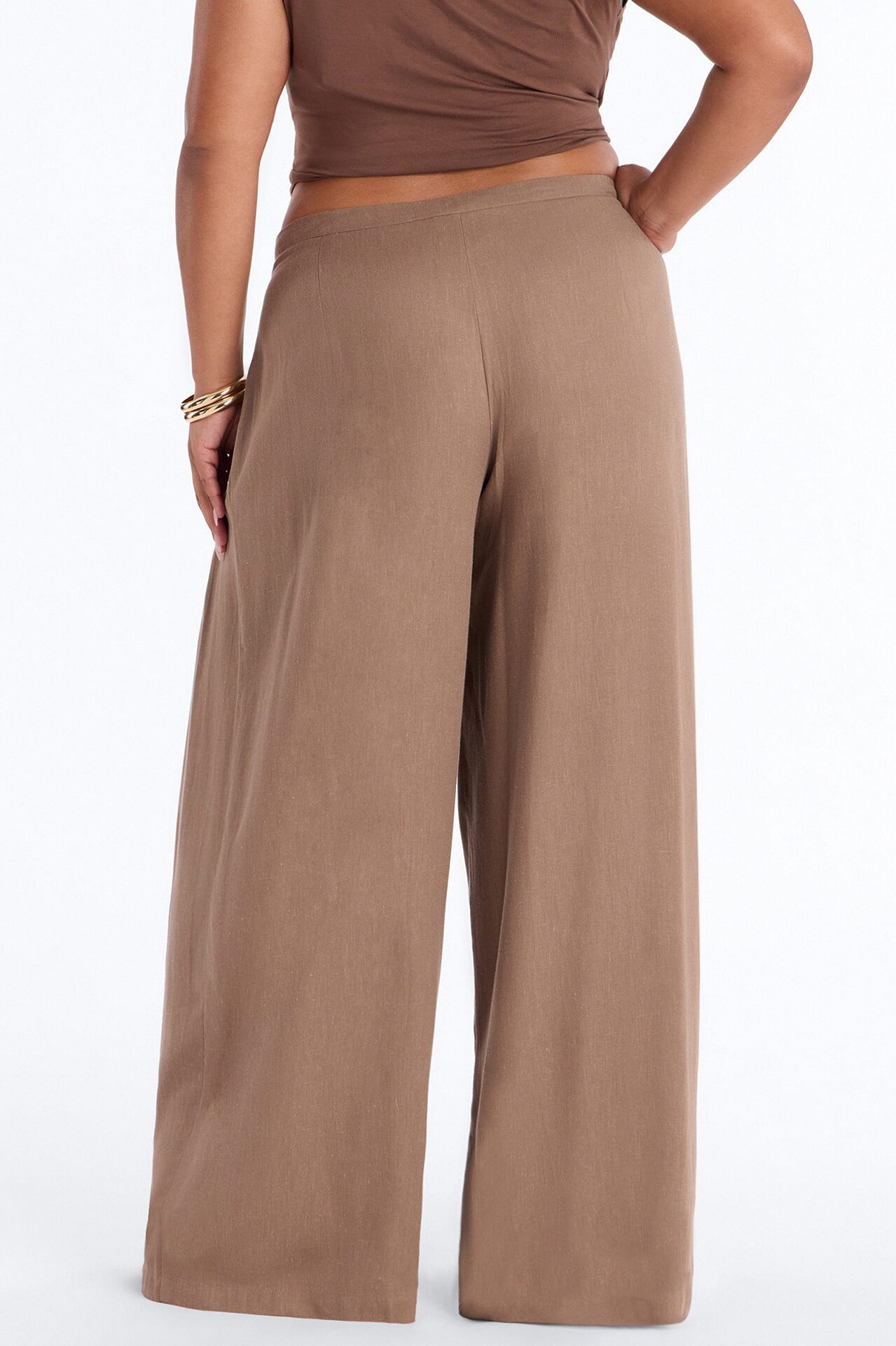 Gracie Low Rise Pleated Linen Wide Leg Trouser 33″ - Taupe