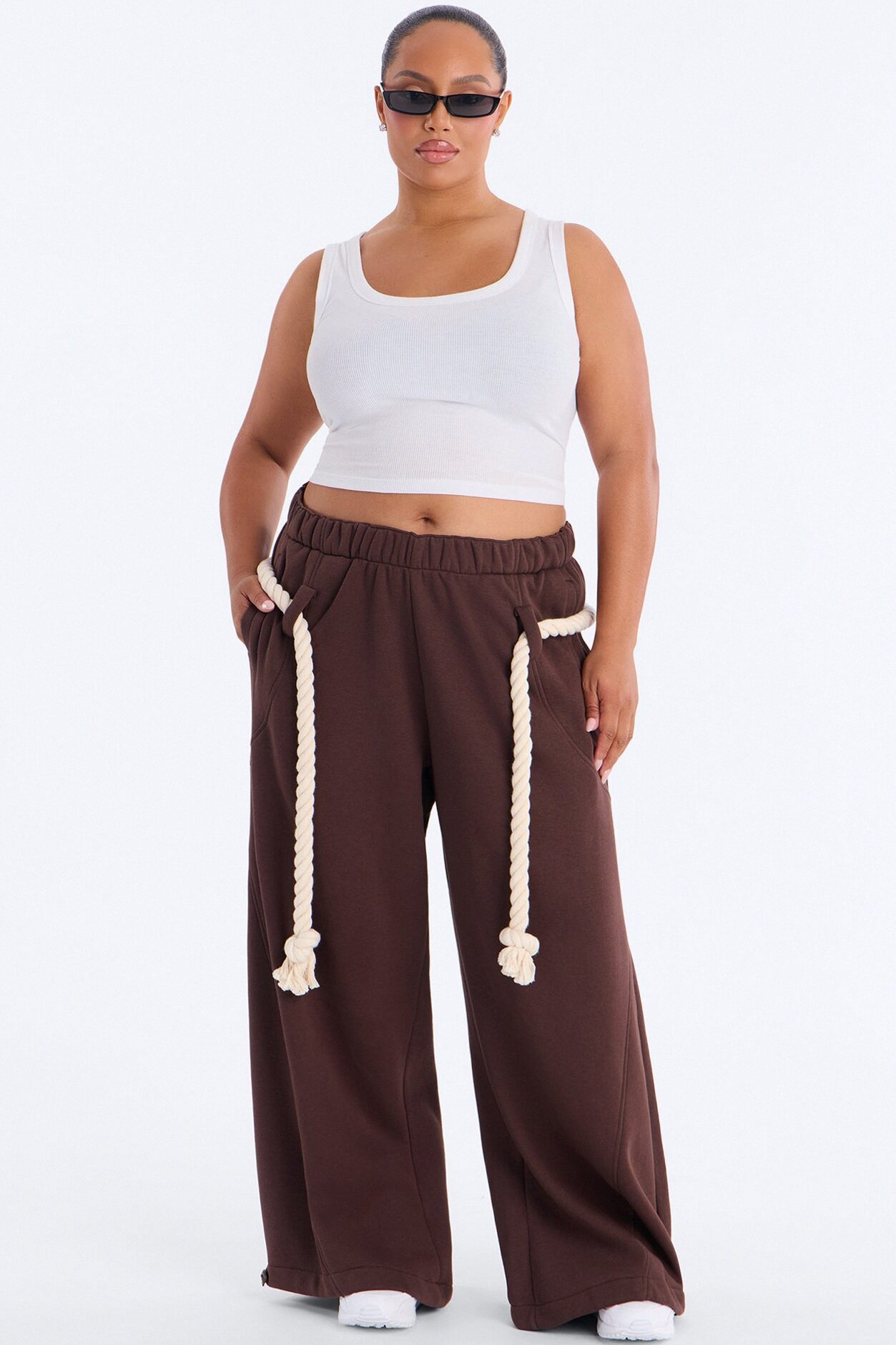 Rope Me In Baggy Barrel Sweatpants - Chocolate