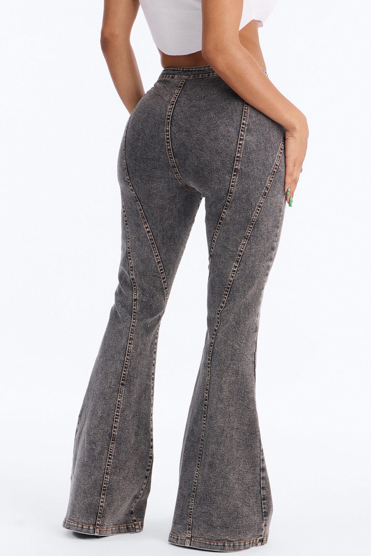 Run this Town Lace Up Washed Flared Pant - Black
