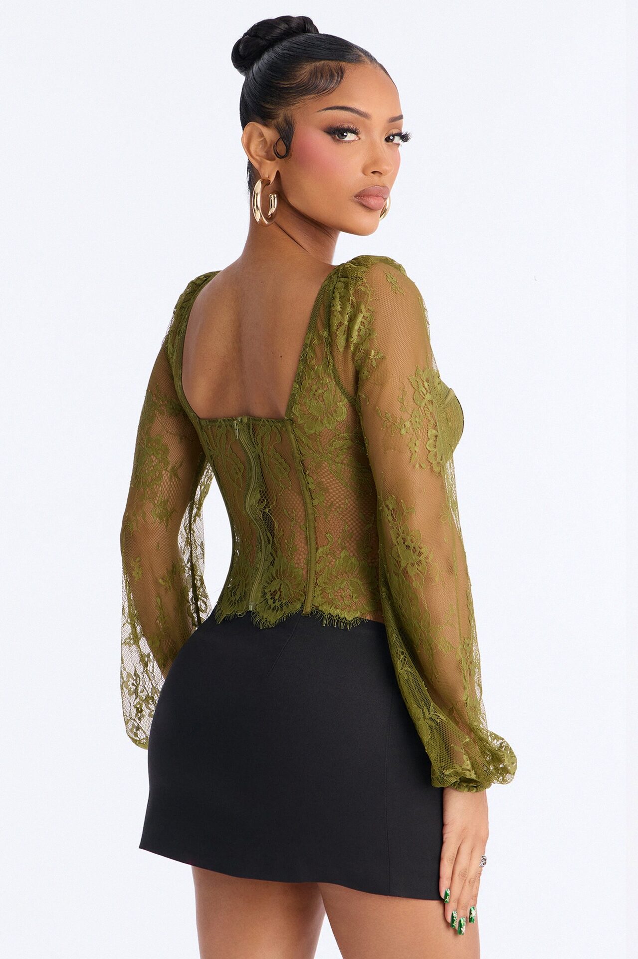Gilded Glam Lace Bustier Top - Olive