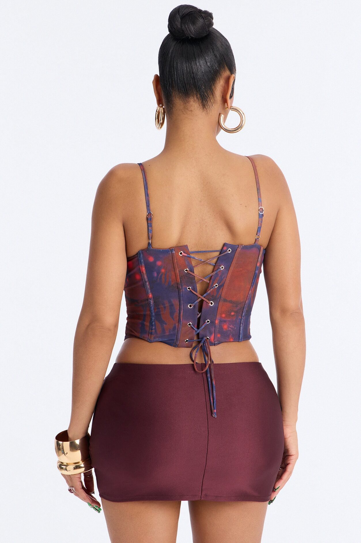 Surreal Feeling Mesh Beaded Corset Top - Blue/combo