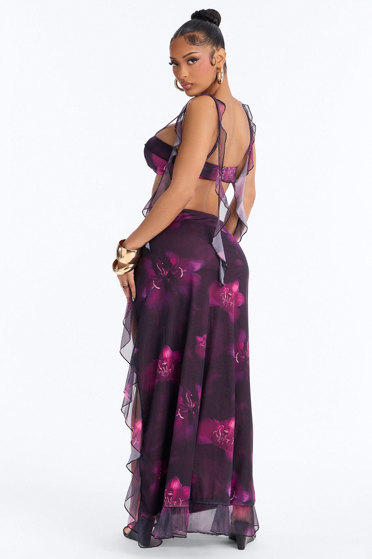 Orchid Mirage Mesh Skirt Set - Purple