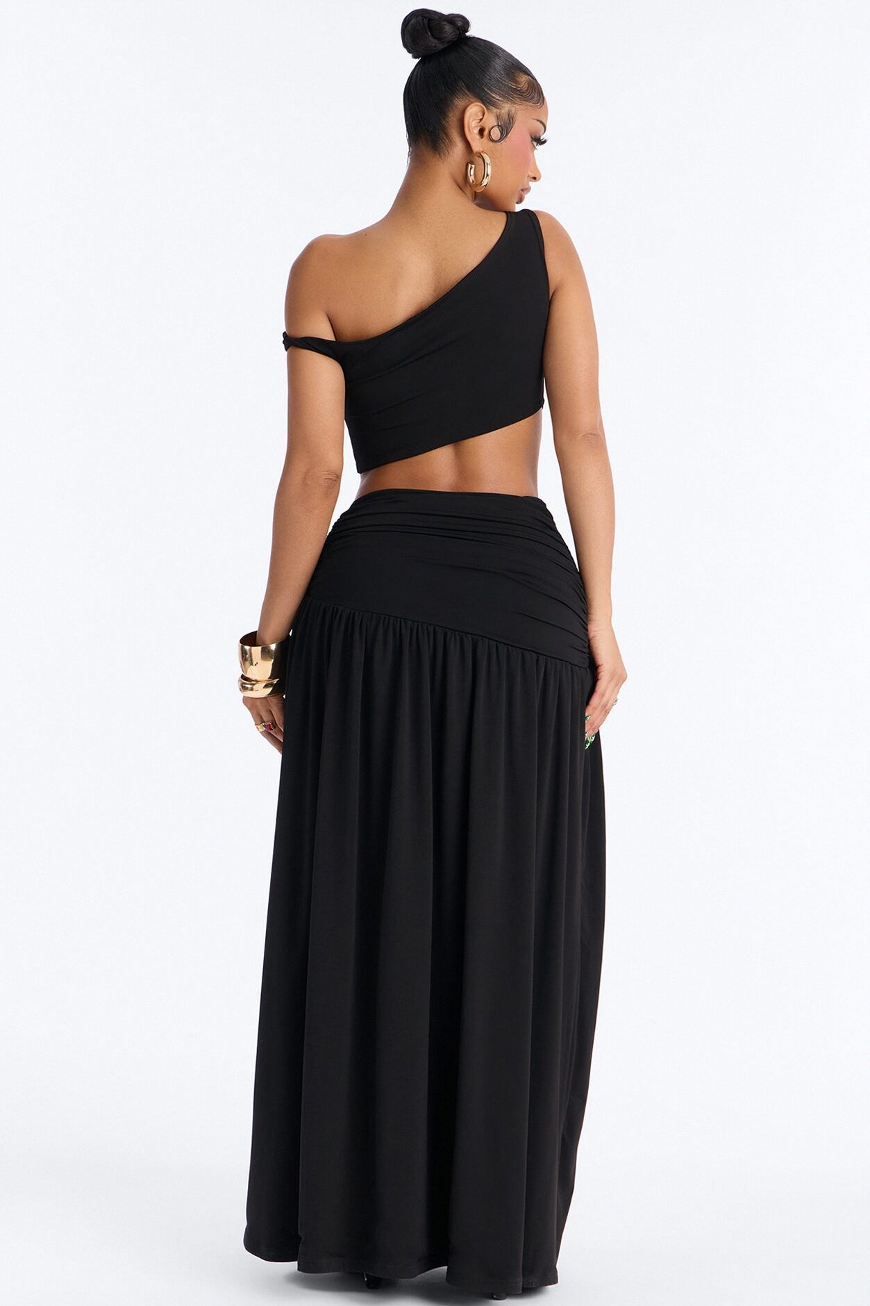 Marilyn Off Shoulder High Slit Maxi Skirt Set - Black