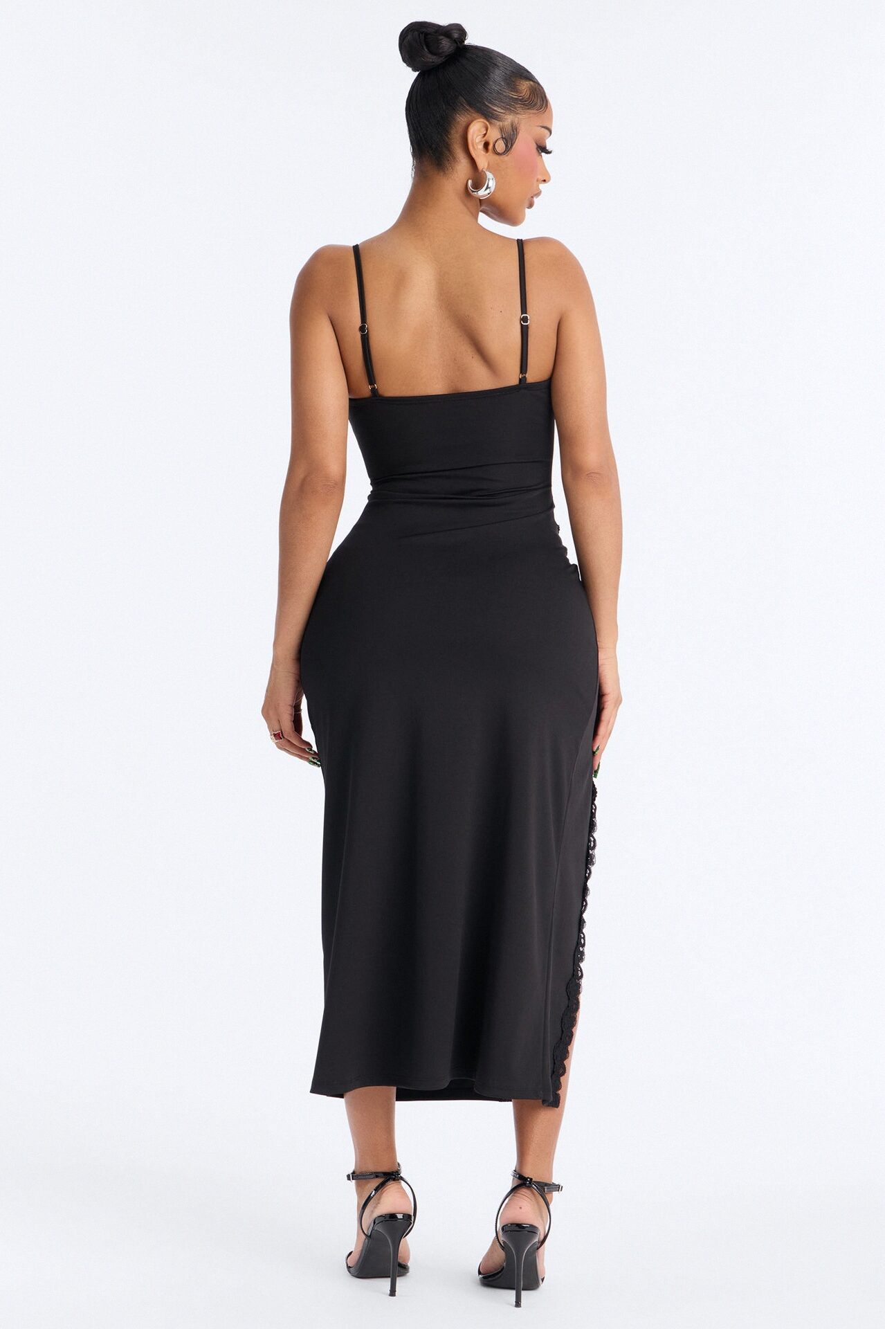 Mariana Lace Trim Midi Dress - Black
