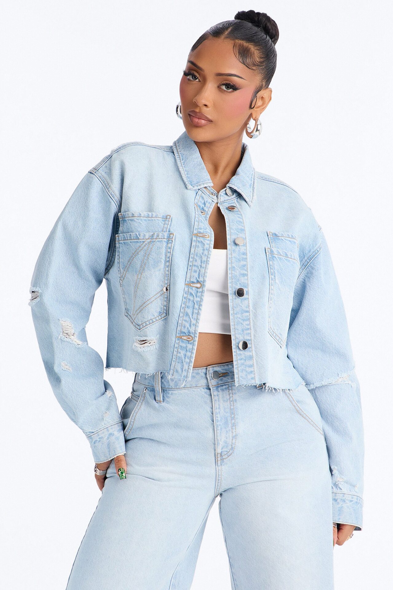 Clean Break Double Pocket Denim Shacket - Light Wash