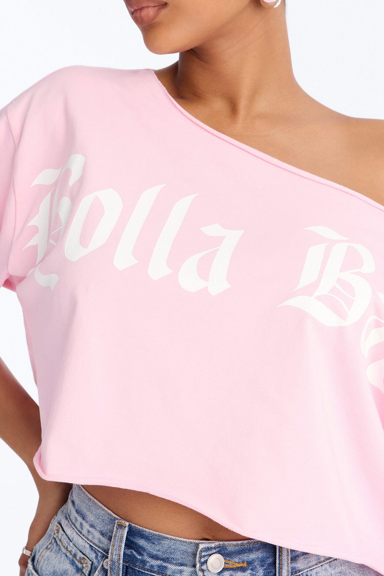 Holla Back Off Shoulder Crop Top - Pink