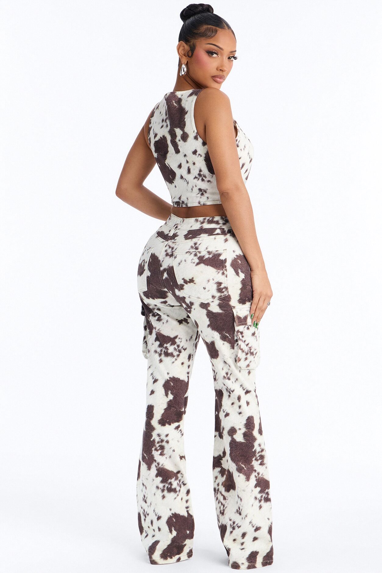 Very Western Vibes Print Denim Pant Set - Brown Combo