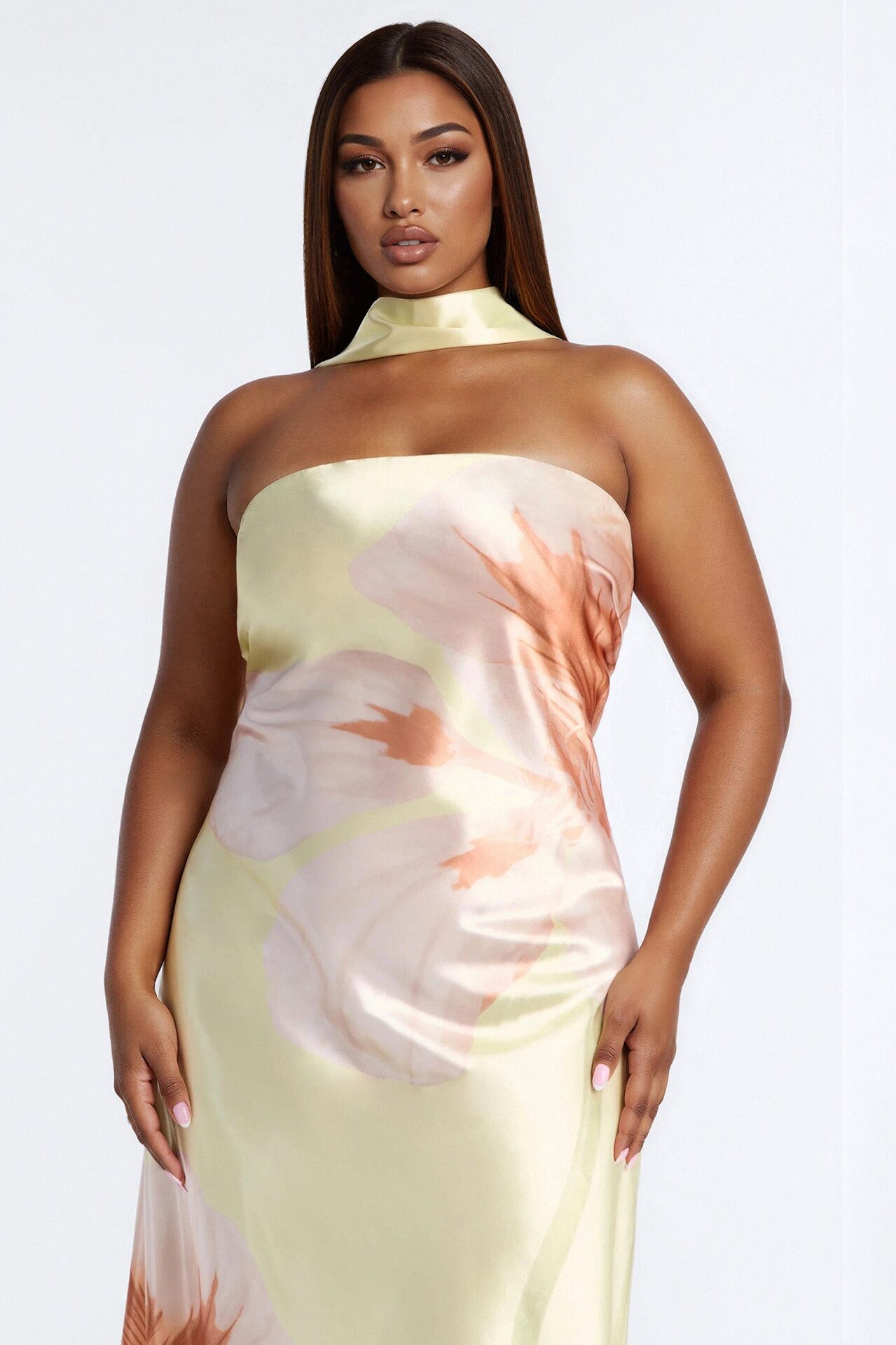 Jelissa Scarf Satin Maxi Dress - Yellow/combo