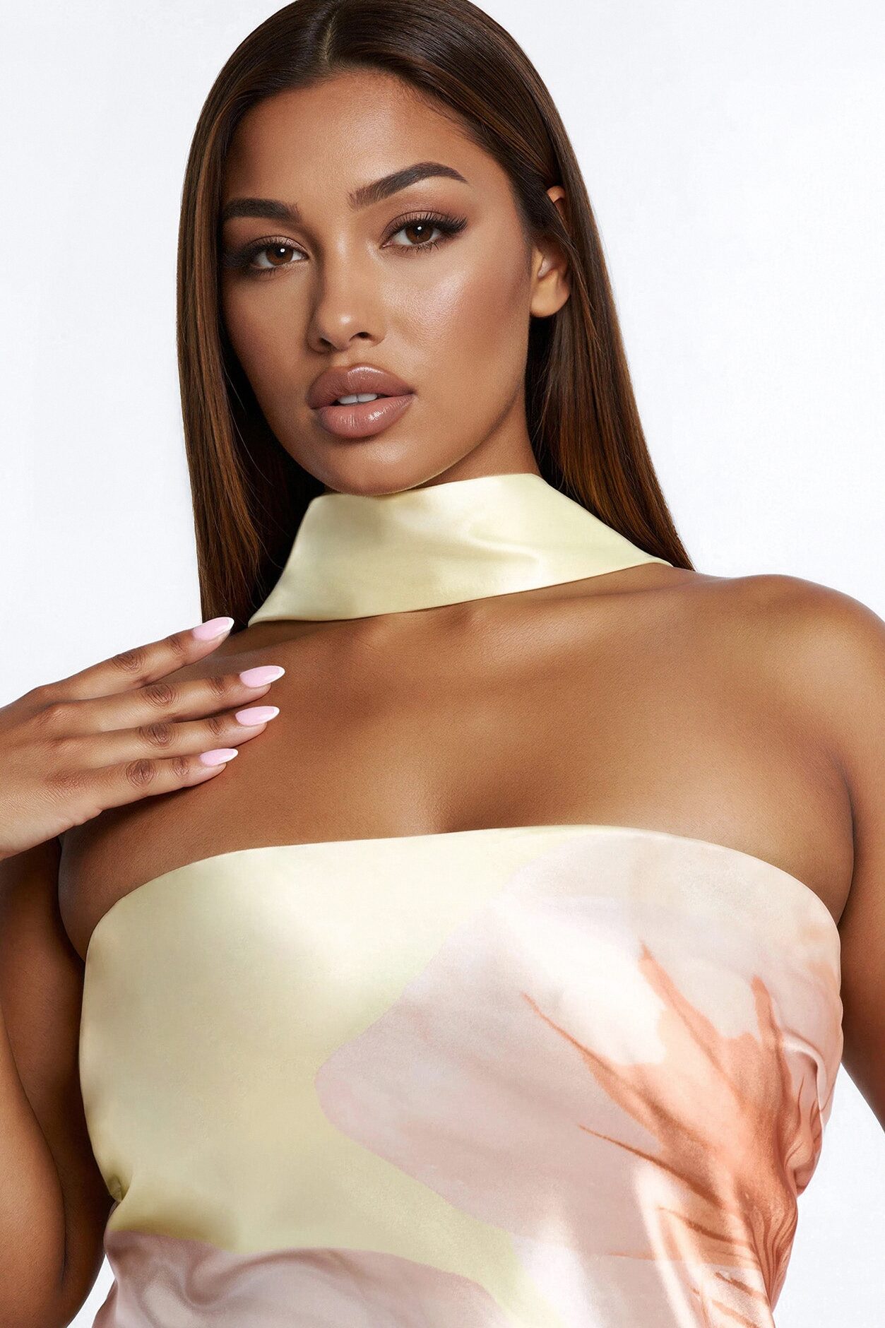 Jelissa Scarf Satin Maxi Dress - Yellow/combo