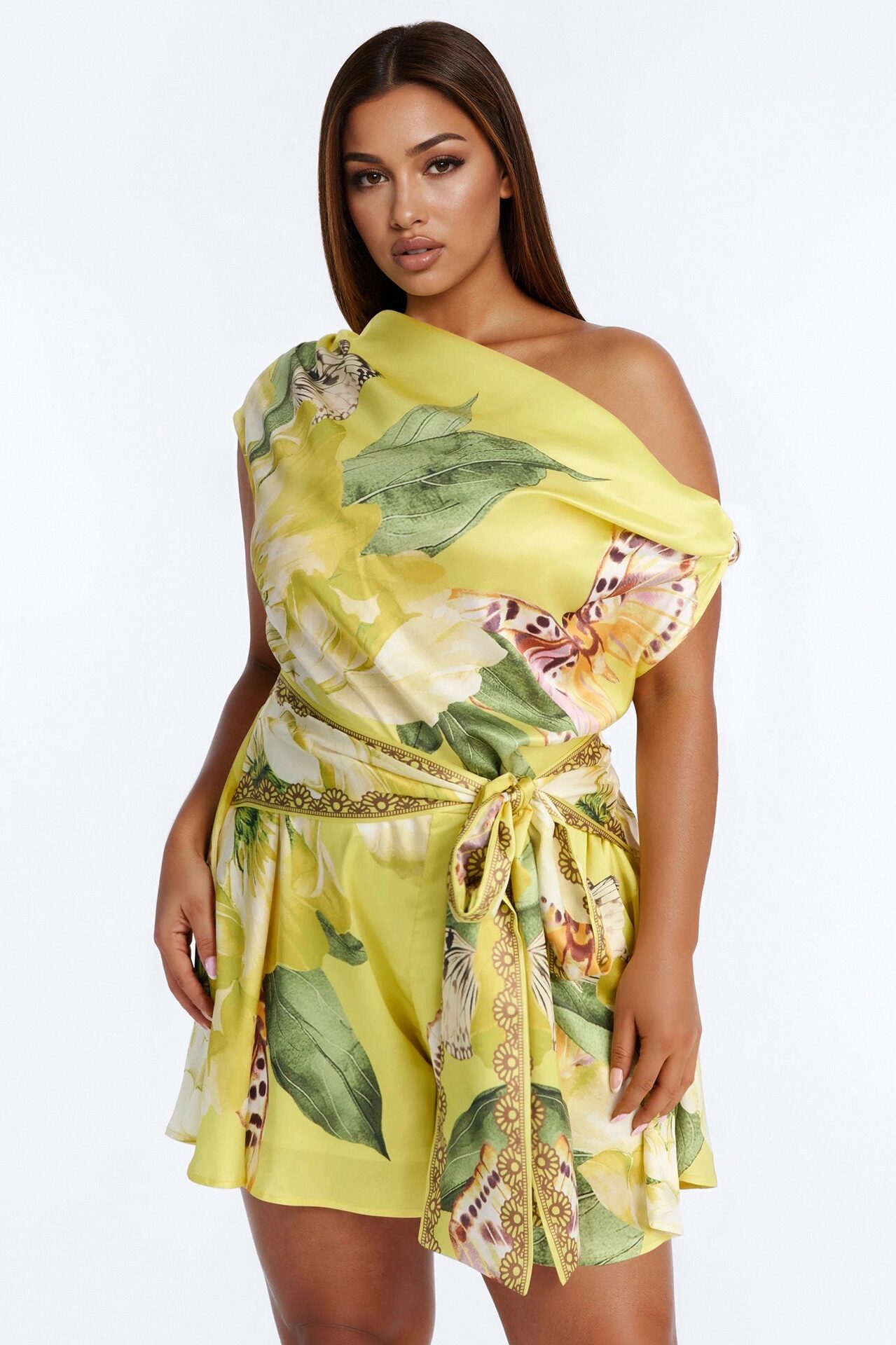 Priscilla Floral Off Shoulder Romper - Yellow